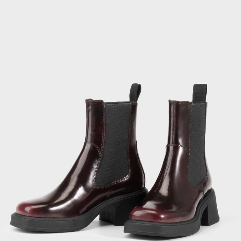Dorah Dark Red Polished Leather Chelsea Boots